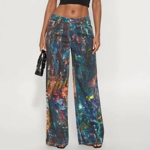 Wide-Leg Paint-Splatter Trousers - Multicolor